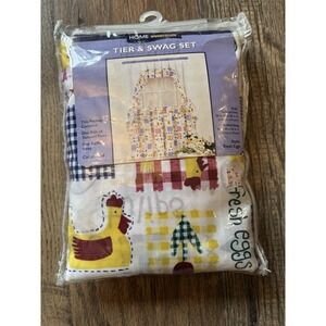 Home Essentials Tier & Swag Set Fresh Eggs Tulips Chicken Curtains Vintage